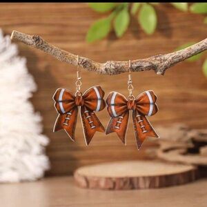 NWT ADORABLE Football Bow Resin Earrings